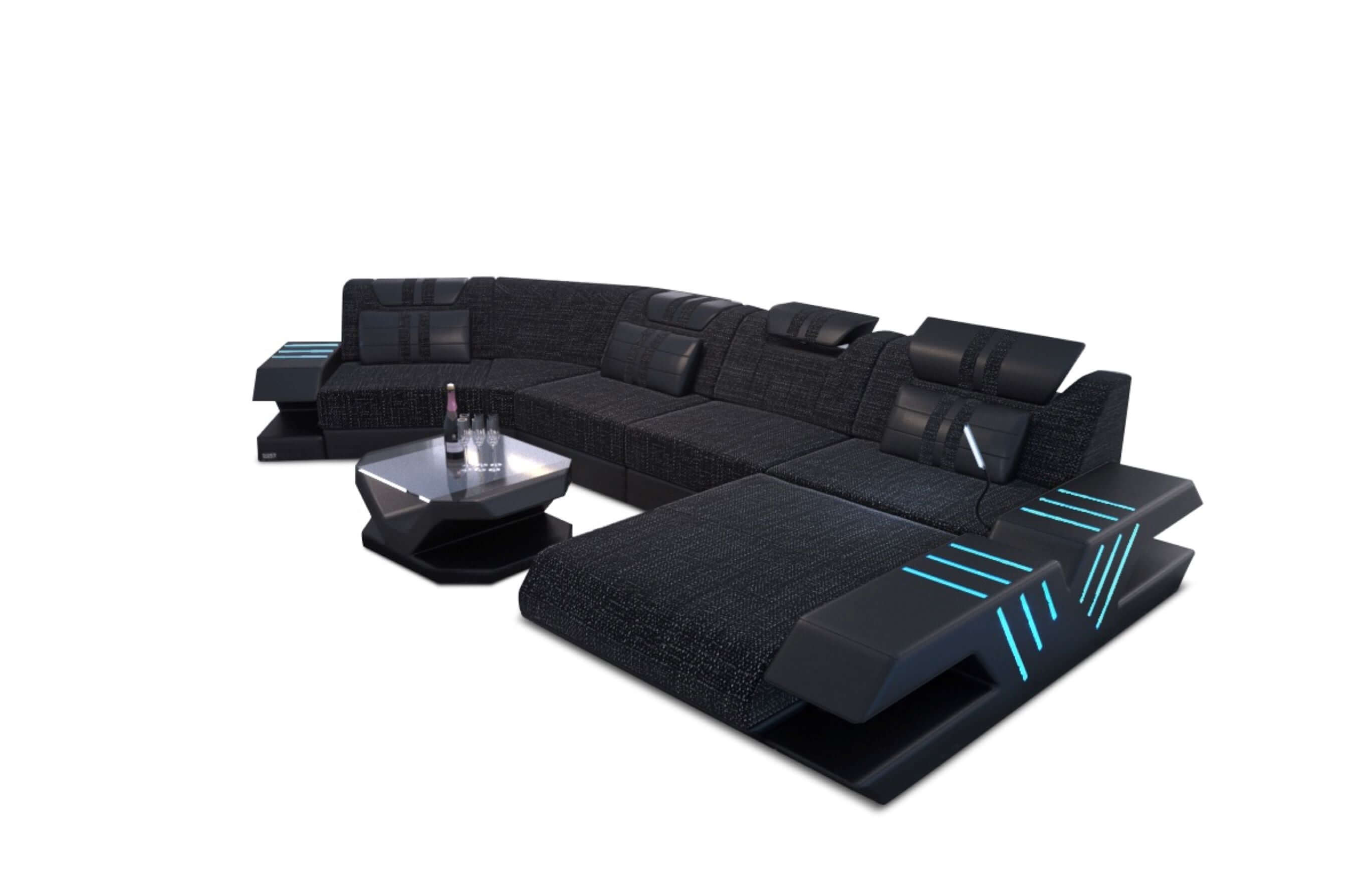 Polster Couch Venedig C-Form Schwarzgrau-Schwarz