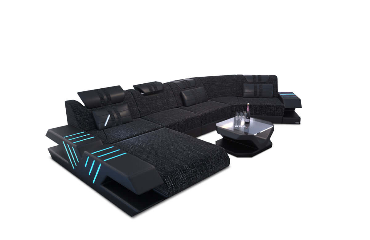 Polster Couch Venedig C-Form Schwarzgrau-Schwarz