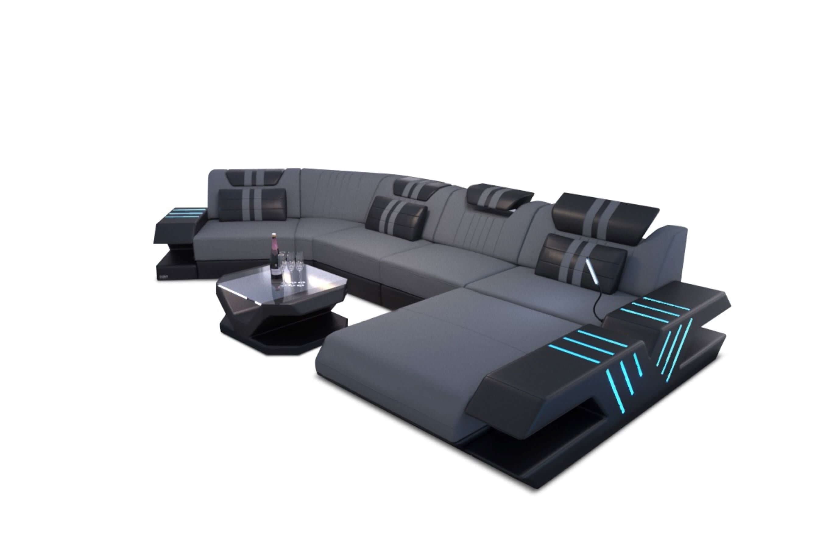 Polster Couch Venedig C-Form Grau-Schwarz