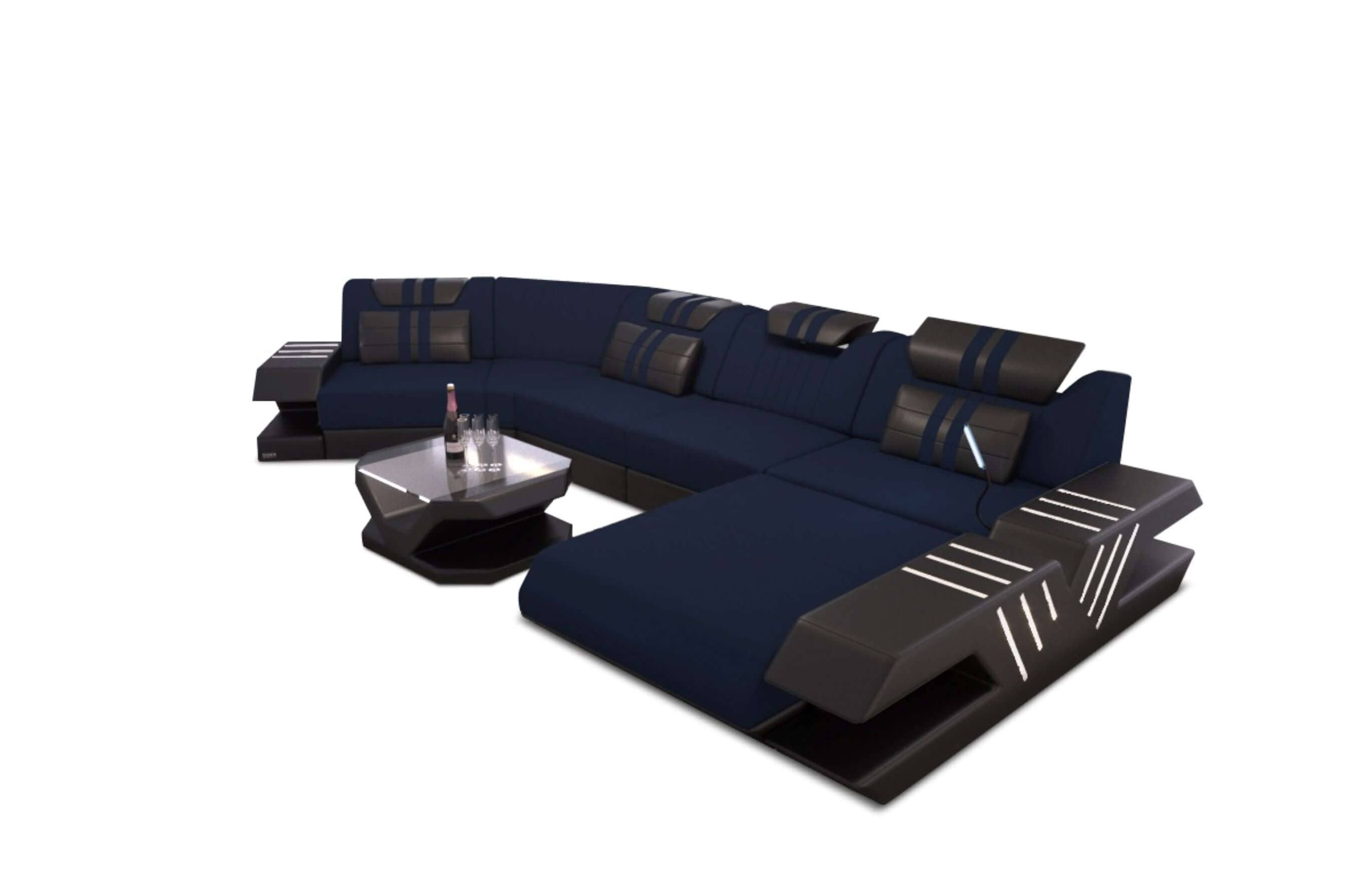 Polster Couch Venedig C-Form Dunkelblau-Schwarz