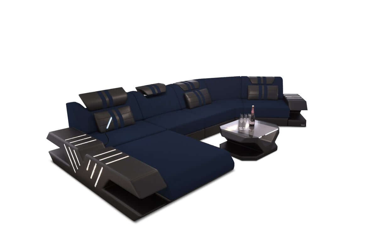 Polster Couch Venedig C-Form Dunkelblau-Schwarz