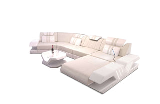 Polster Couch Venedig C-Form in Strukturstoff und der Farbe Elfenbein und Weiß - Ausrichtung rechts