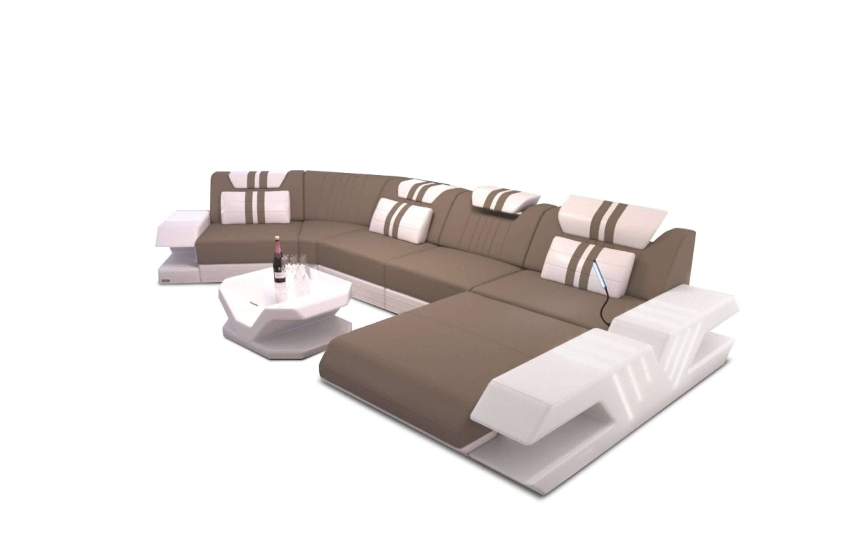 Polster Couch Venedig C-Form Taupe-Weiß