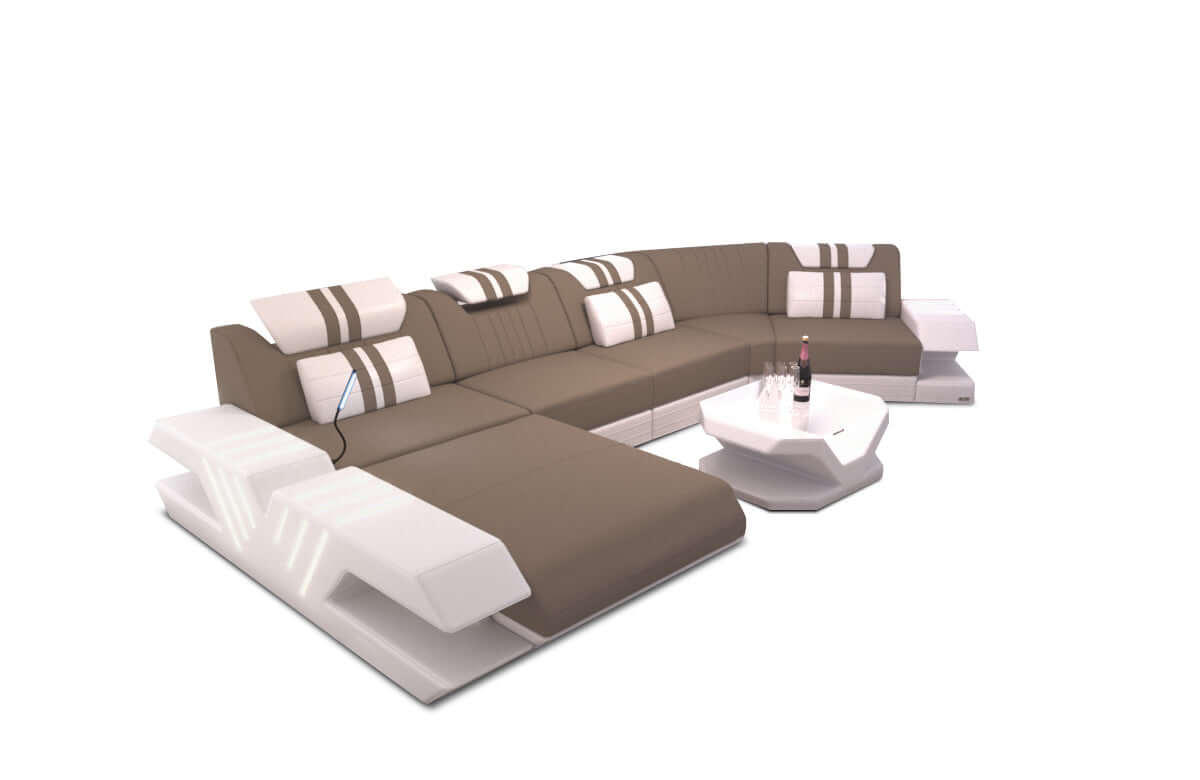 Polster Couch Venedig C-Form Taupe-Weiß
