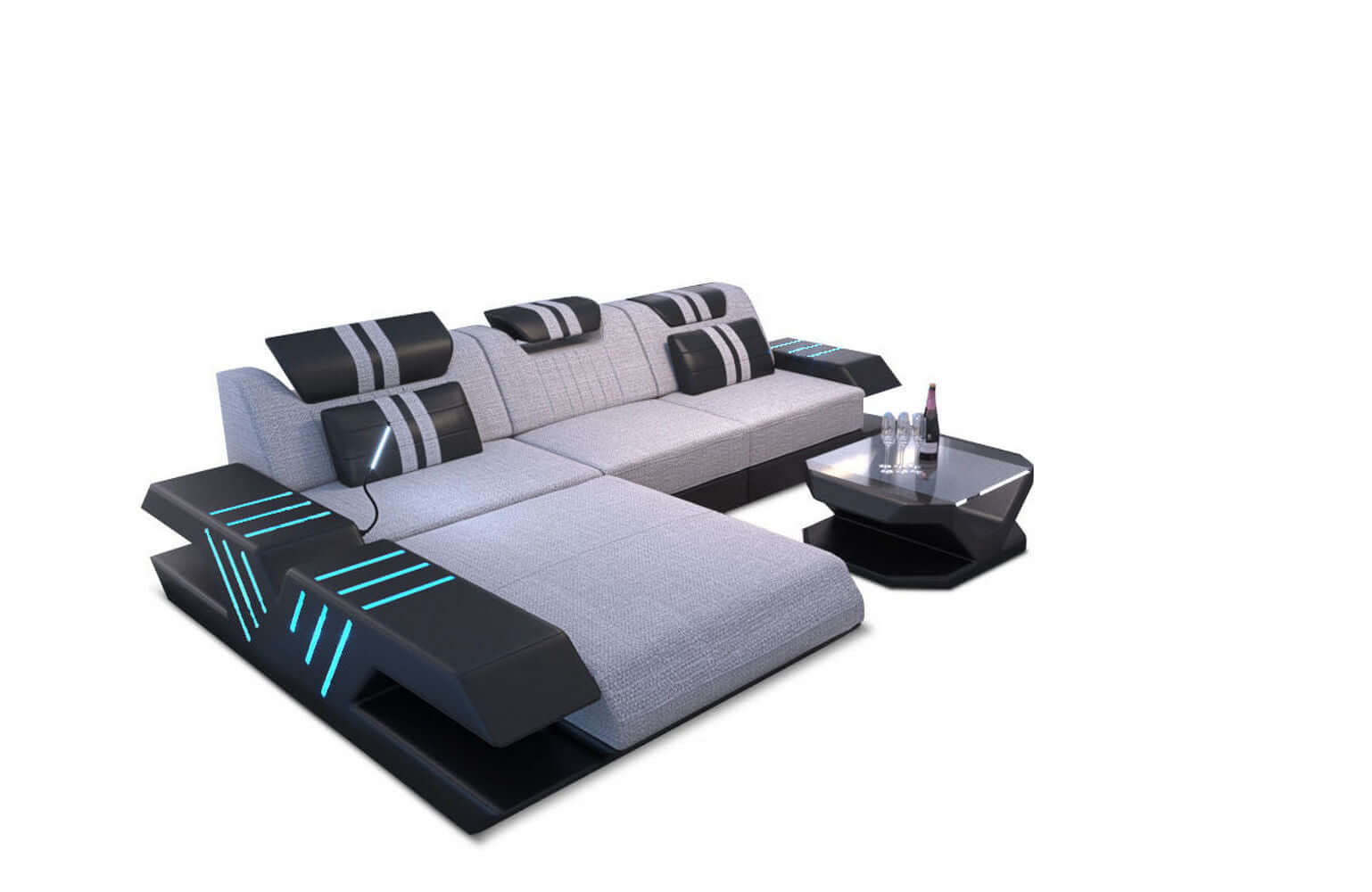 Stoff Sofa Venedig L-Form mit LED Macchiato-Schwarz