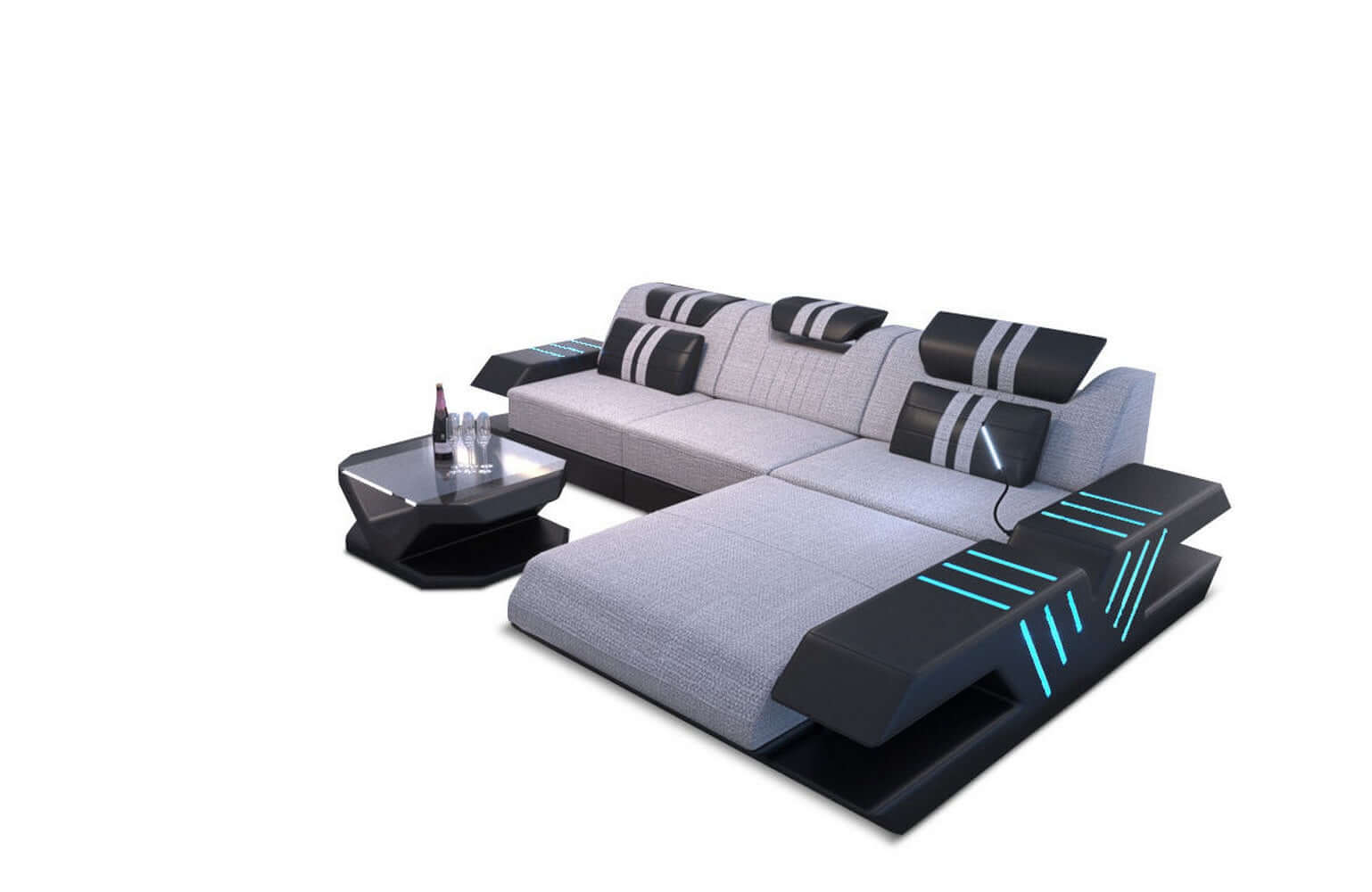 Stoff Sofa Venedig L-Form mit LED Macchiato-Schwarz