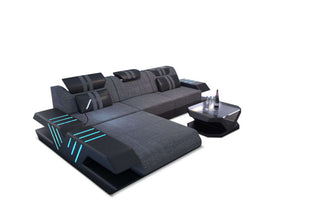Stoff Sofa Venedig L-Form mit LED in Strukturstoff und der Farbe Grau und Schwarz - Ausrichtung links