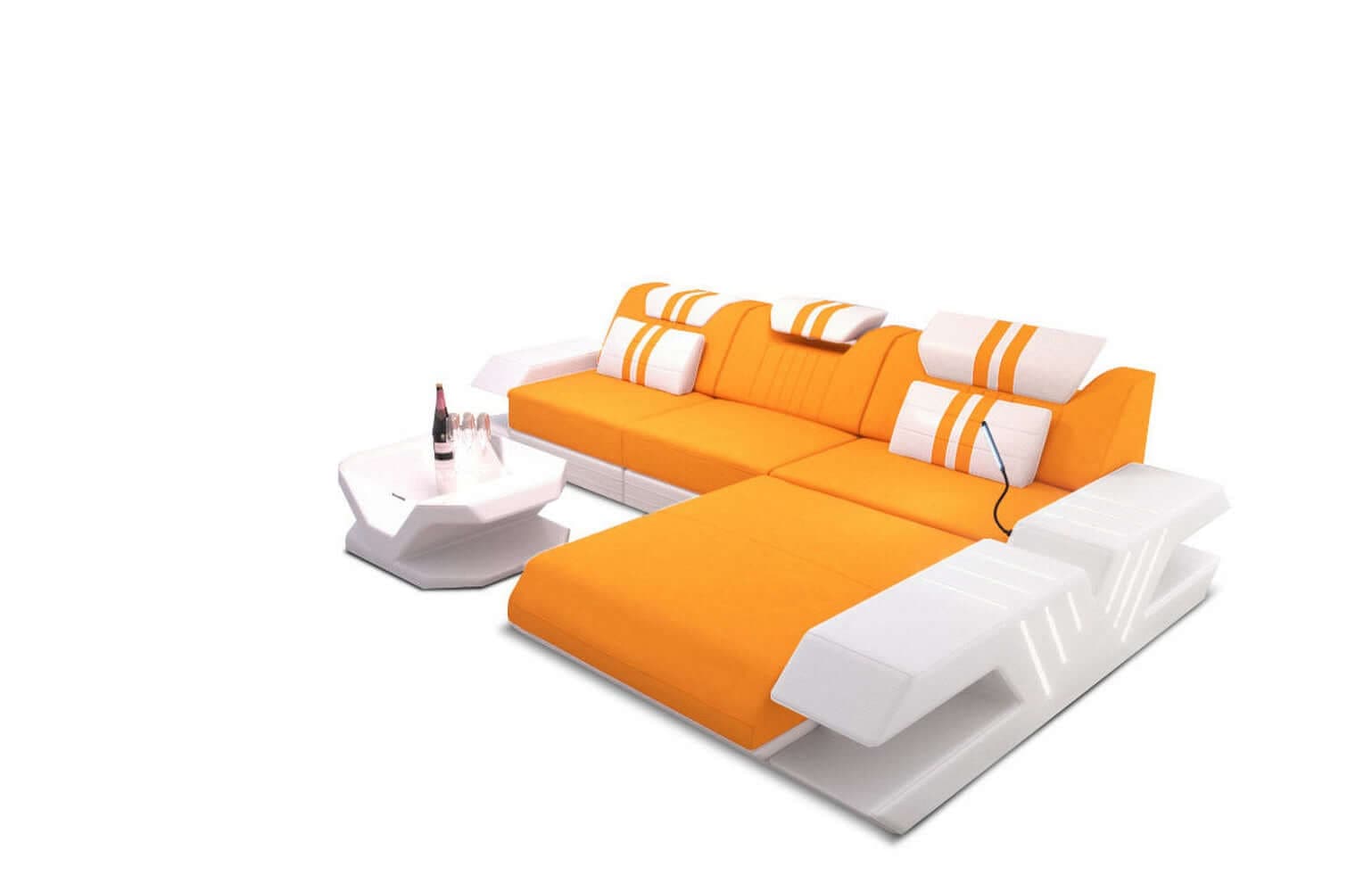 Stoff Sofa Venedig L-Form mit LED Apricot-Weiß