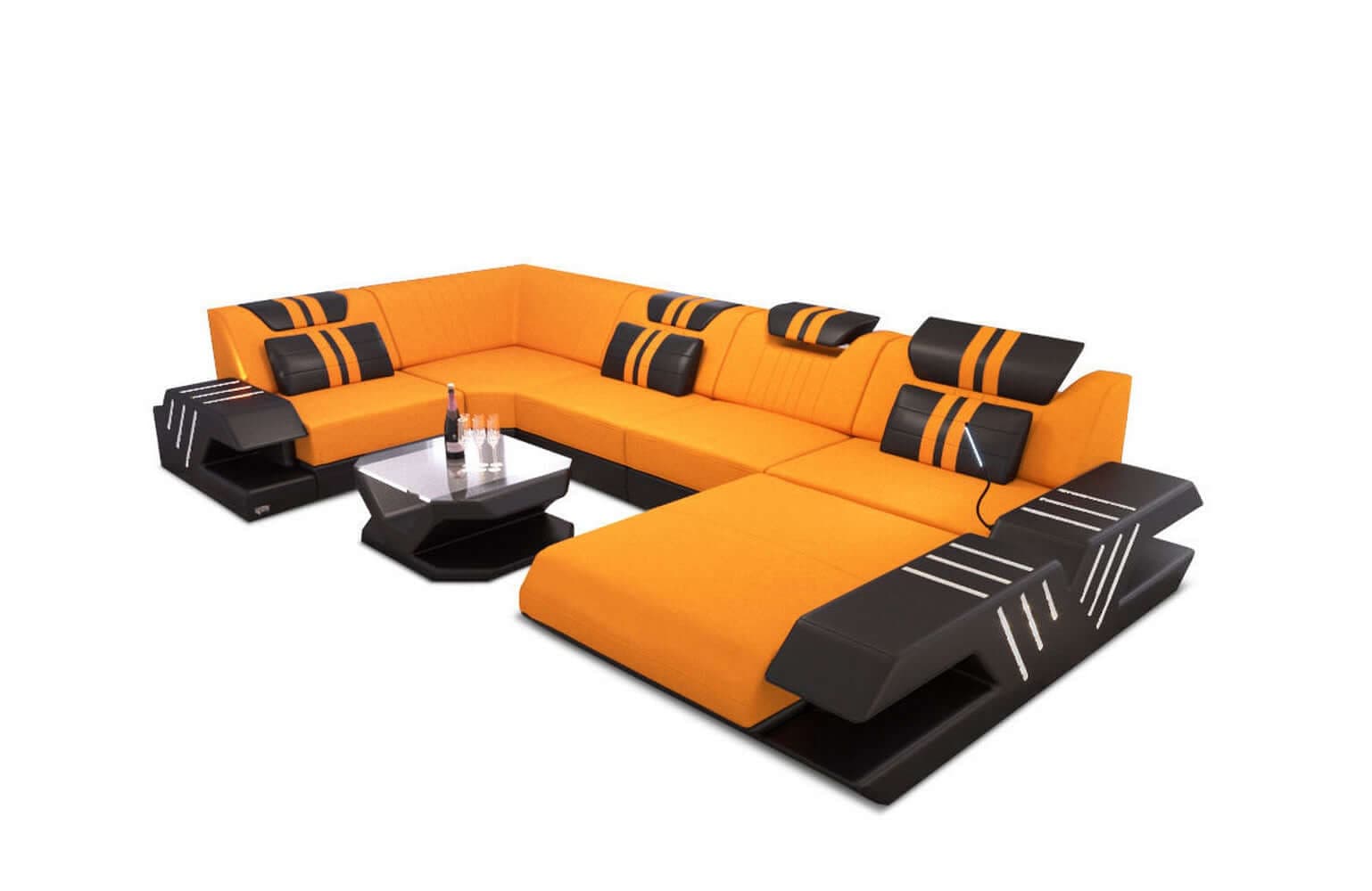Couchlandschaft Venedig U-Form in Stoff Apricot-Schwarz