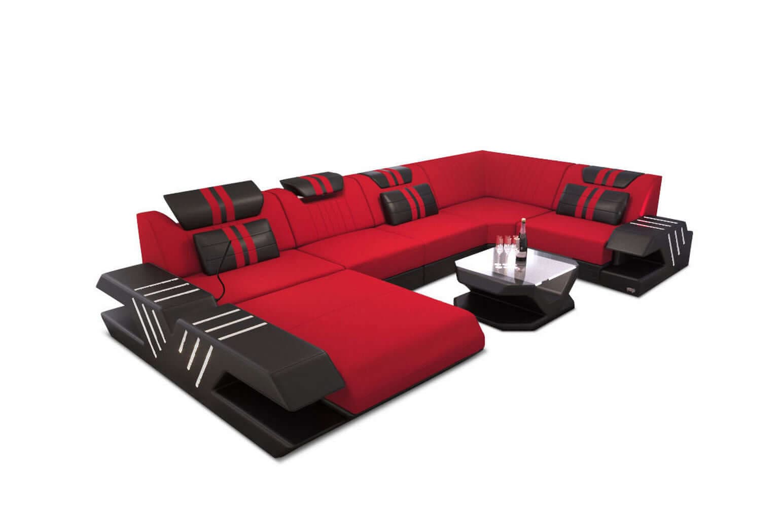 Couchlandschaft Venedig U-Form in Stoff Rot-Schwarz