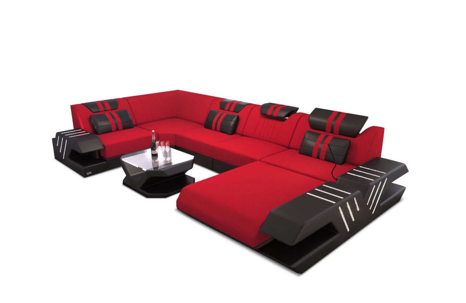 Couchlandschaft Venedig U-Form in Stoff Rot-Schwarz