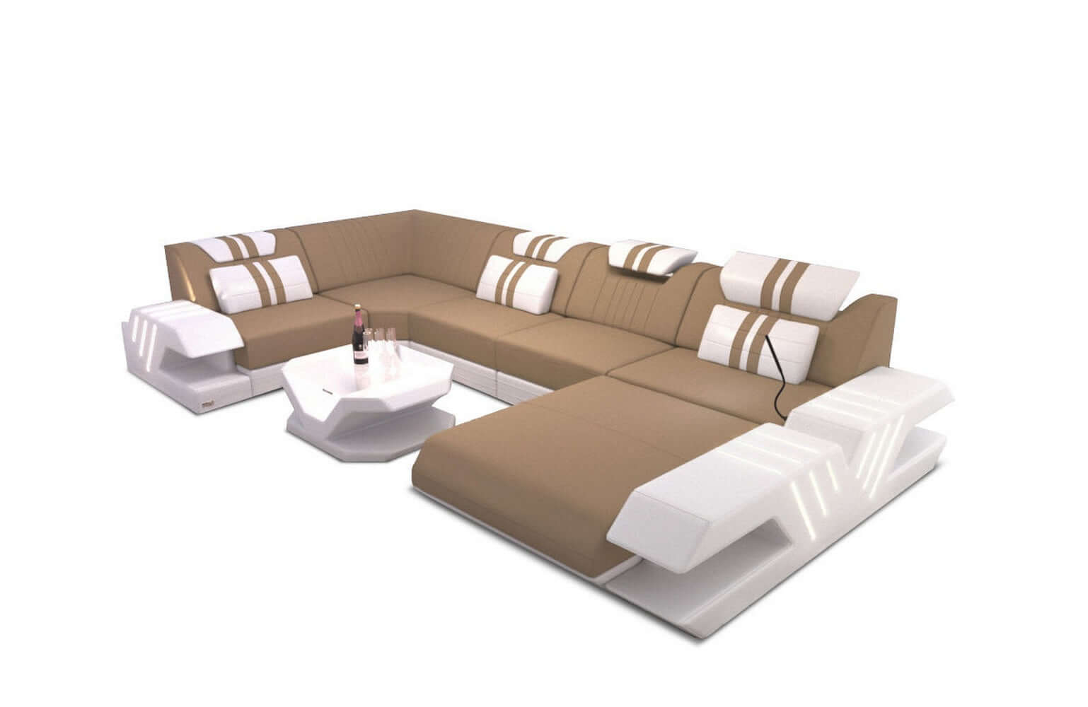 Couchlandschaft Venedig U-Form in Stoff Cappuccino-Weiß