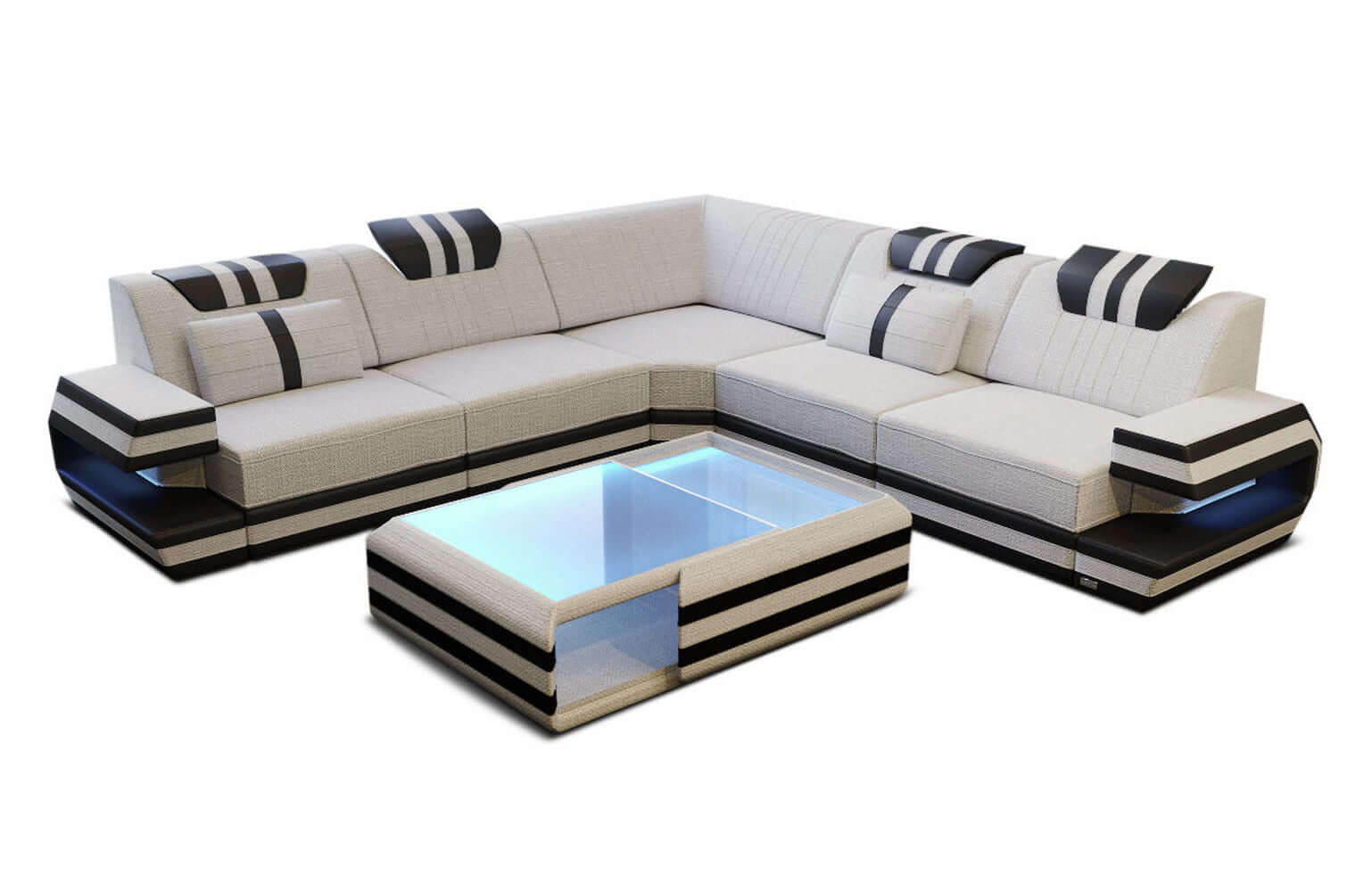 Couch Ragusa L Form in Stoff macchiato-schwarz