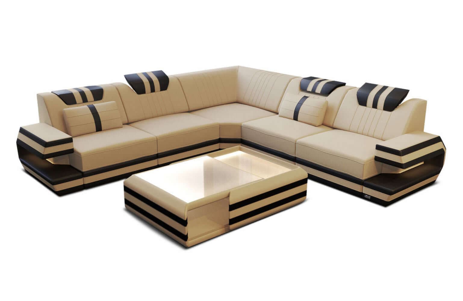 Couch Ragusa L-Form in Stoff Beige-Schwarz