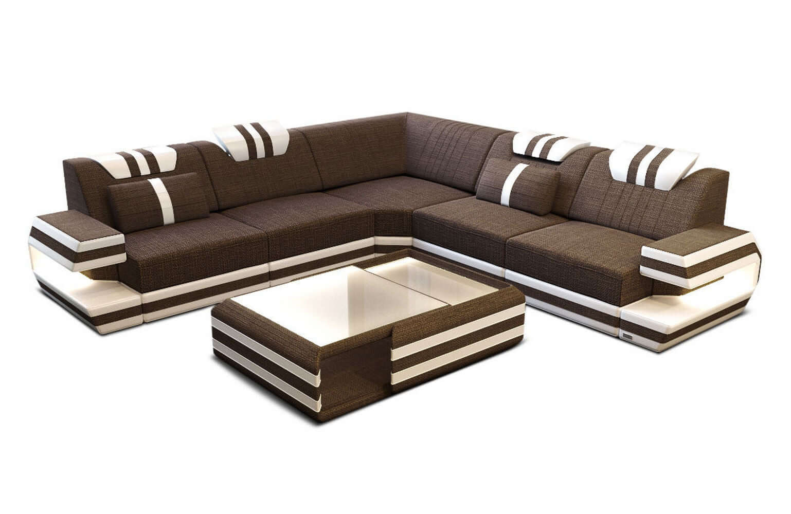 Couch Ragusa L-Form in Stoff Braun-Weiß