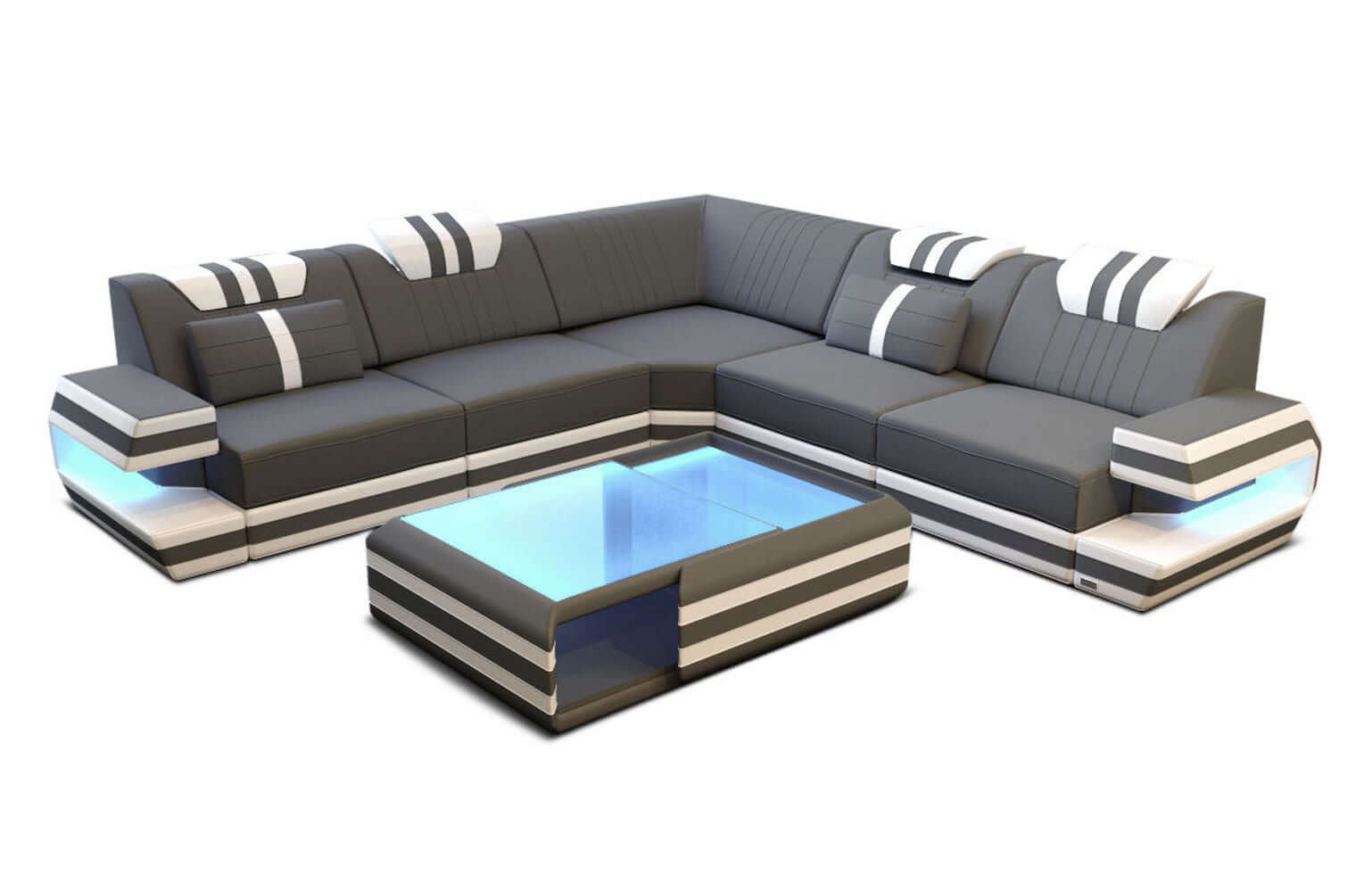 Couch Ragusa L-Form in Stoff Grau-Weiß