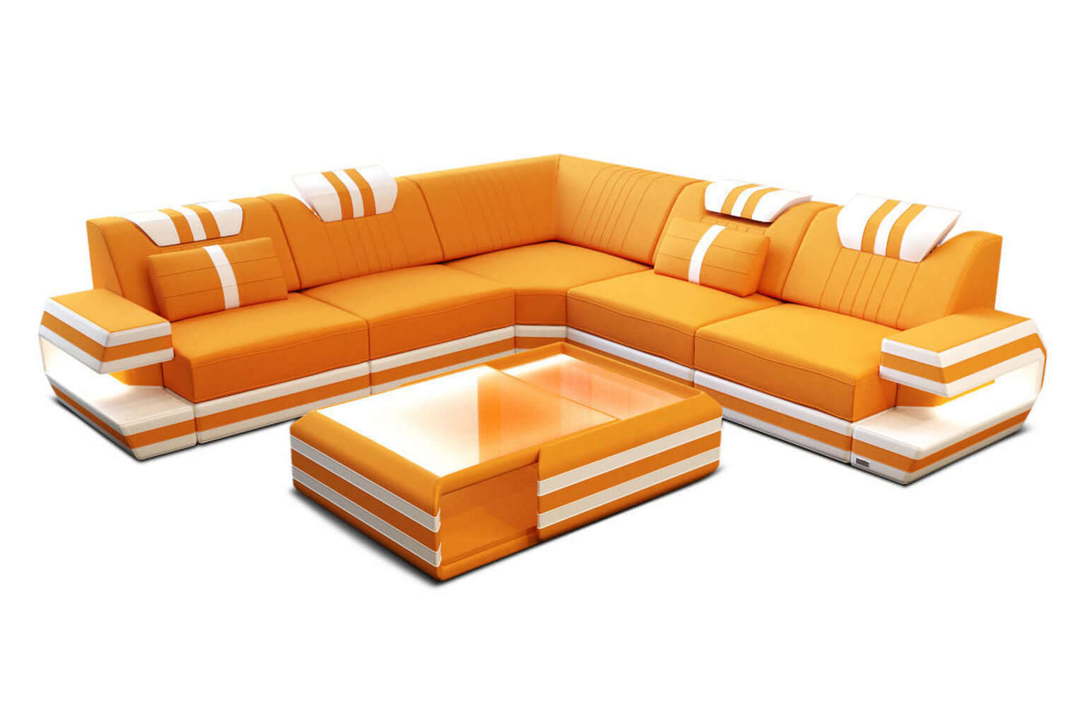 Couch Ragusa L-Form in Stoff Apricot-Weiß