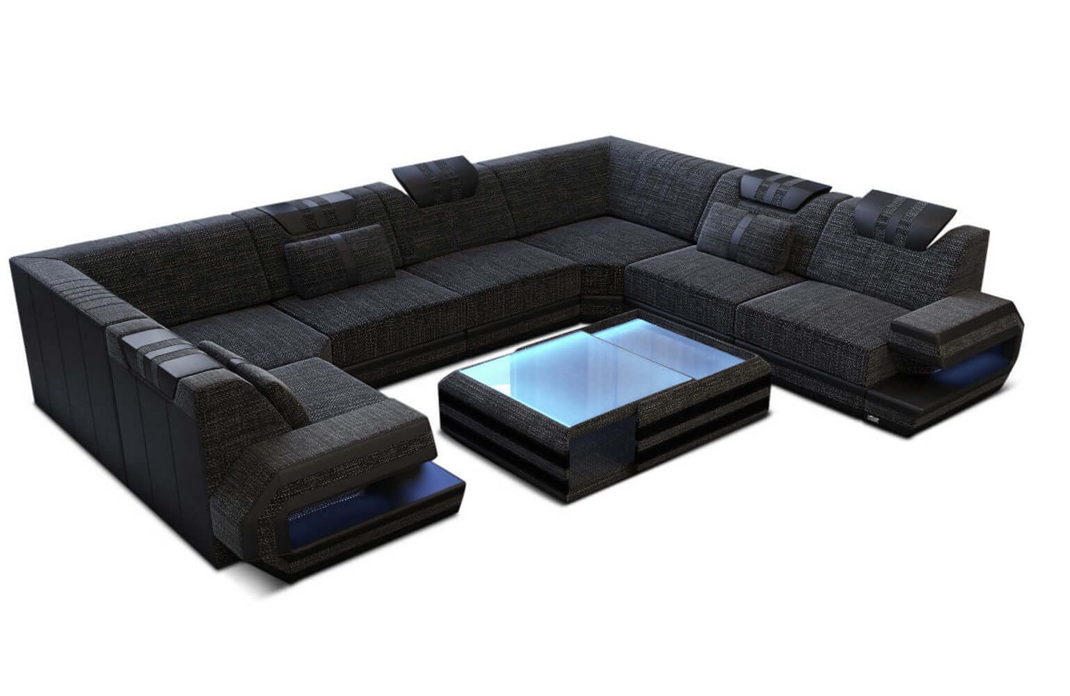 Wohnlandschaft Ragusa U-Form aus Stoff Schwarzgrau-Schwarz
