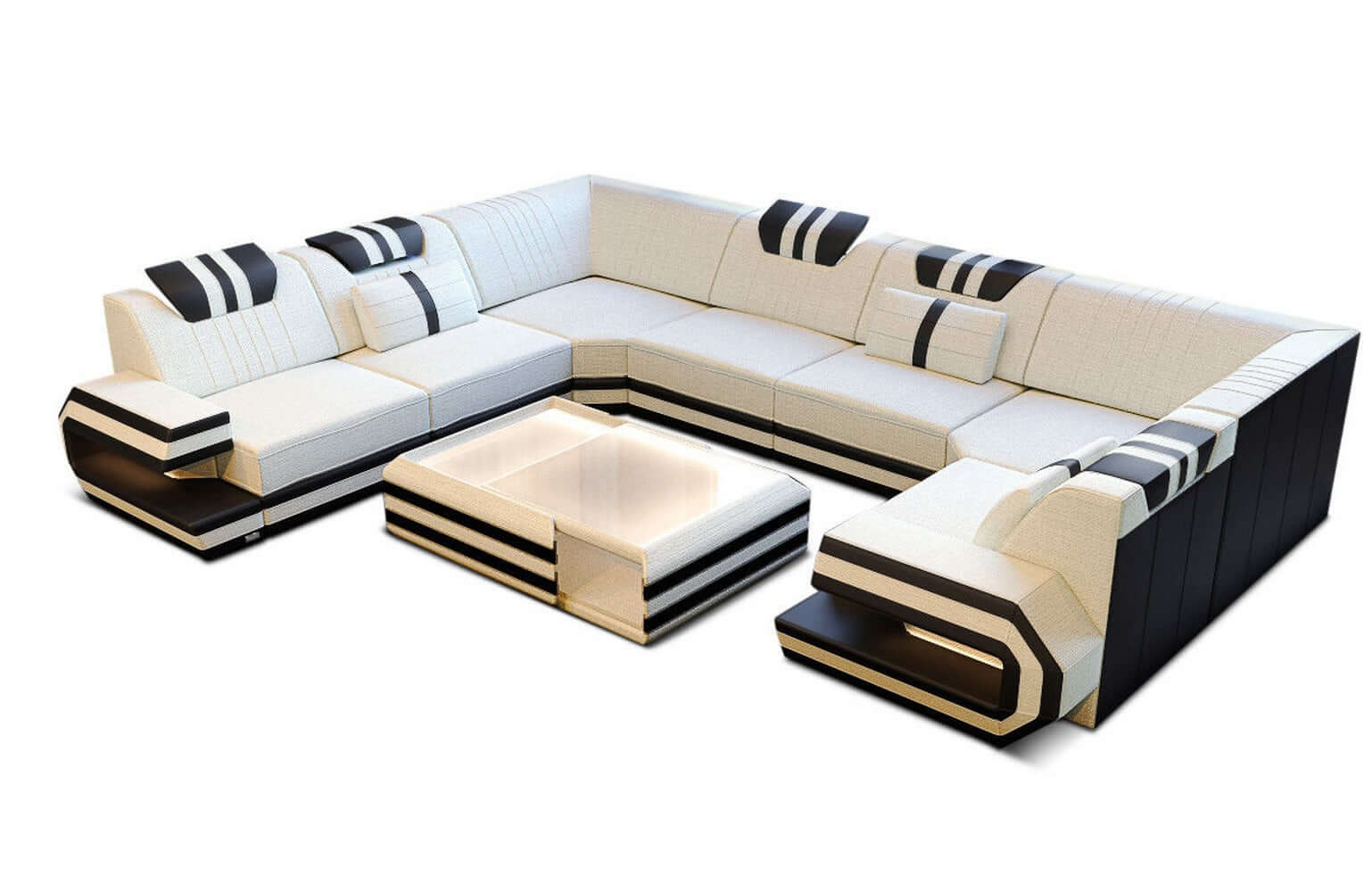 Sofa Ragusa U-Form mit Stoffbezug Elfenbein-Schwarz