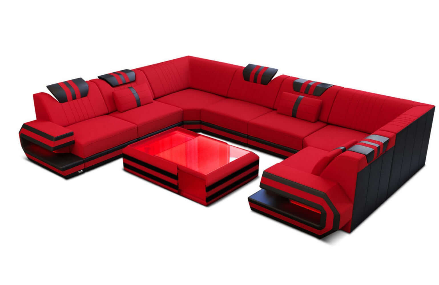 Wohnlandschaft Ragusa U-Form aus Stoff Rot-Schwarz