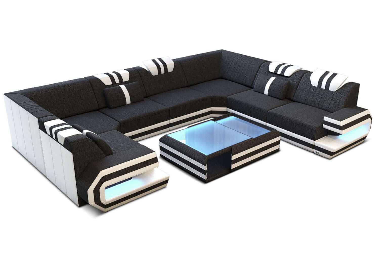 Sofa Ragusa U-Form mit Stoffbezug Schwarz-Weiß
