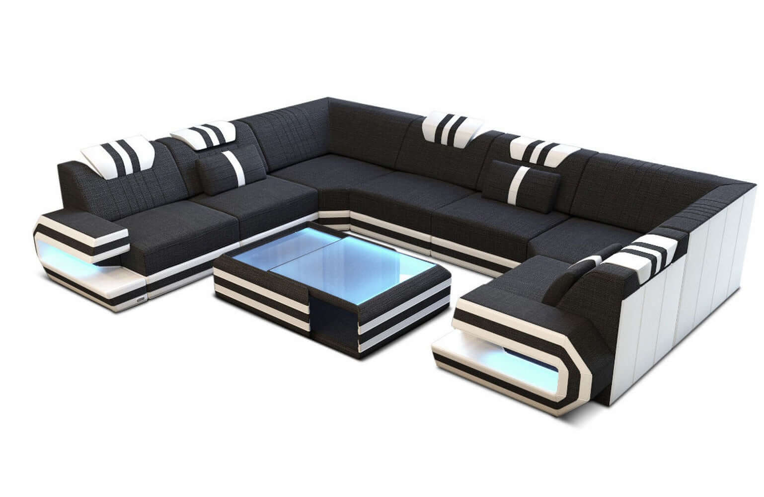 Wohnlandschaft Ragusa U-Form aus Stoff Schwarz-Weiß