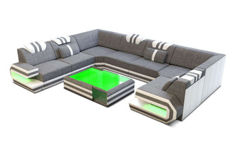 Sofa Ragusa U-Form mit Stoffbezug in Strukturstoff und der Farbe Grau und Weiß - Ausrichtung links