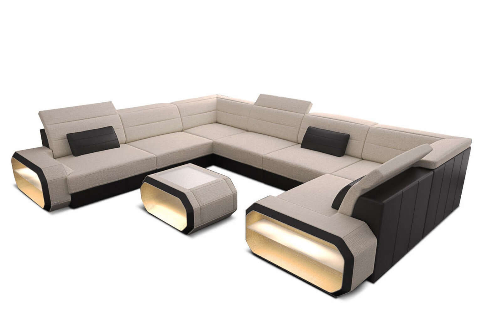 Stoff Wohnlandschaft Verona U-Form Elfenbein-Schwarz