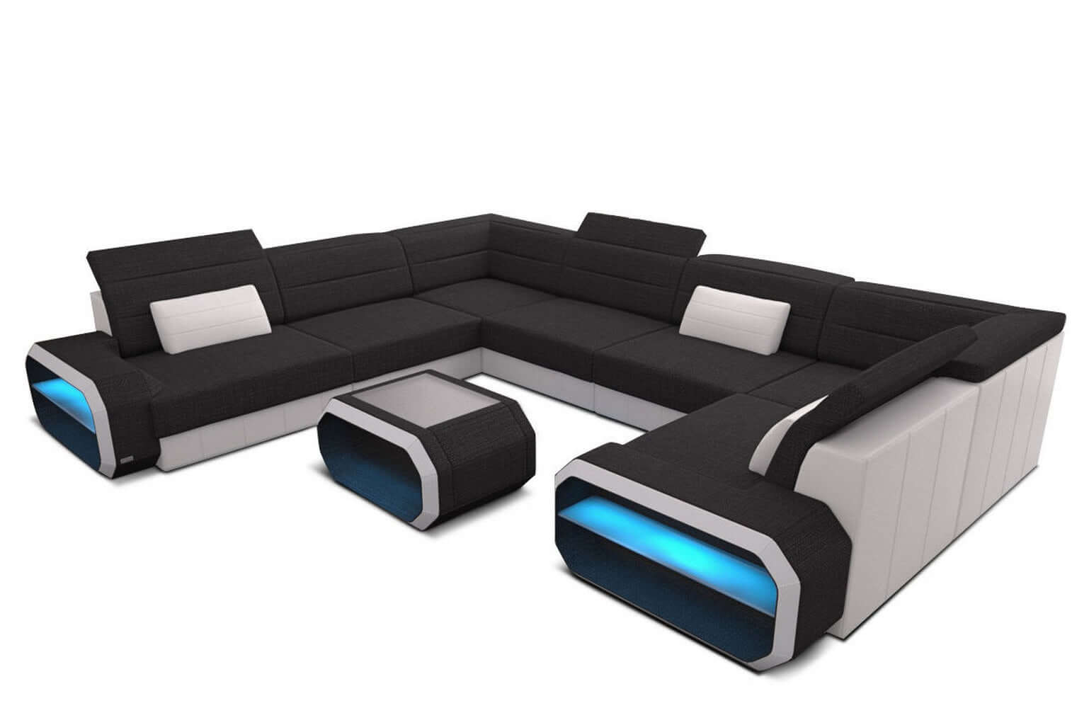 Stoff Wohnlandschaft Verona U-Form schwarz-weiß