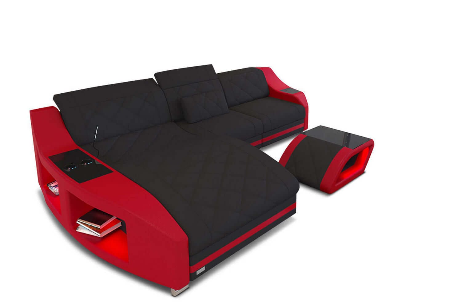 Couch Swing L-Form in Stoff Schwarz-Rot