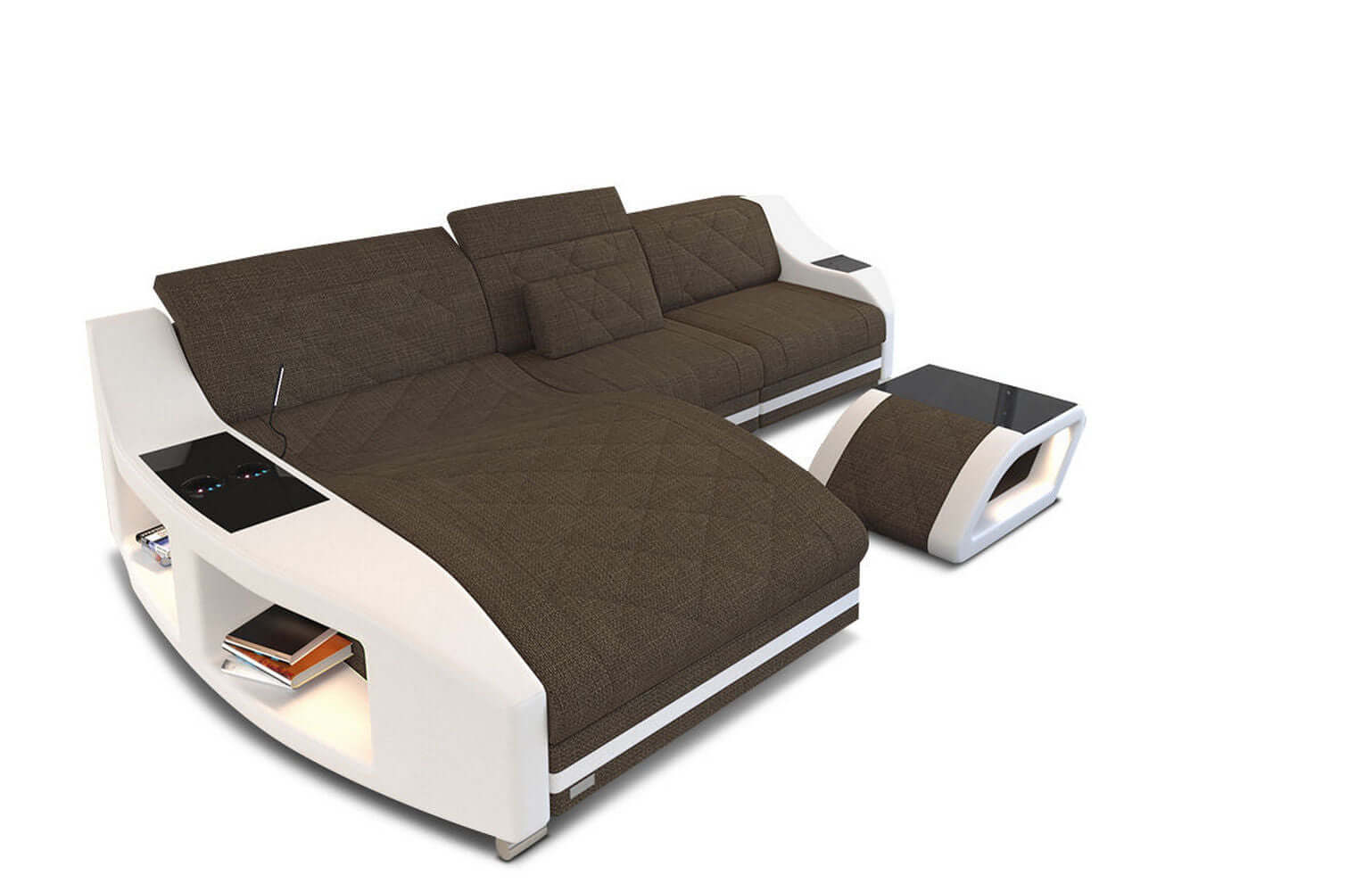 Couch Swing L-Form in Stoff Braun-Weiß