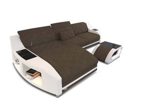 Polsterecke Swing L-Form in Strukturstoff und der Farbe Braun und Weiß - Ausrichtung links