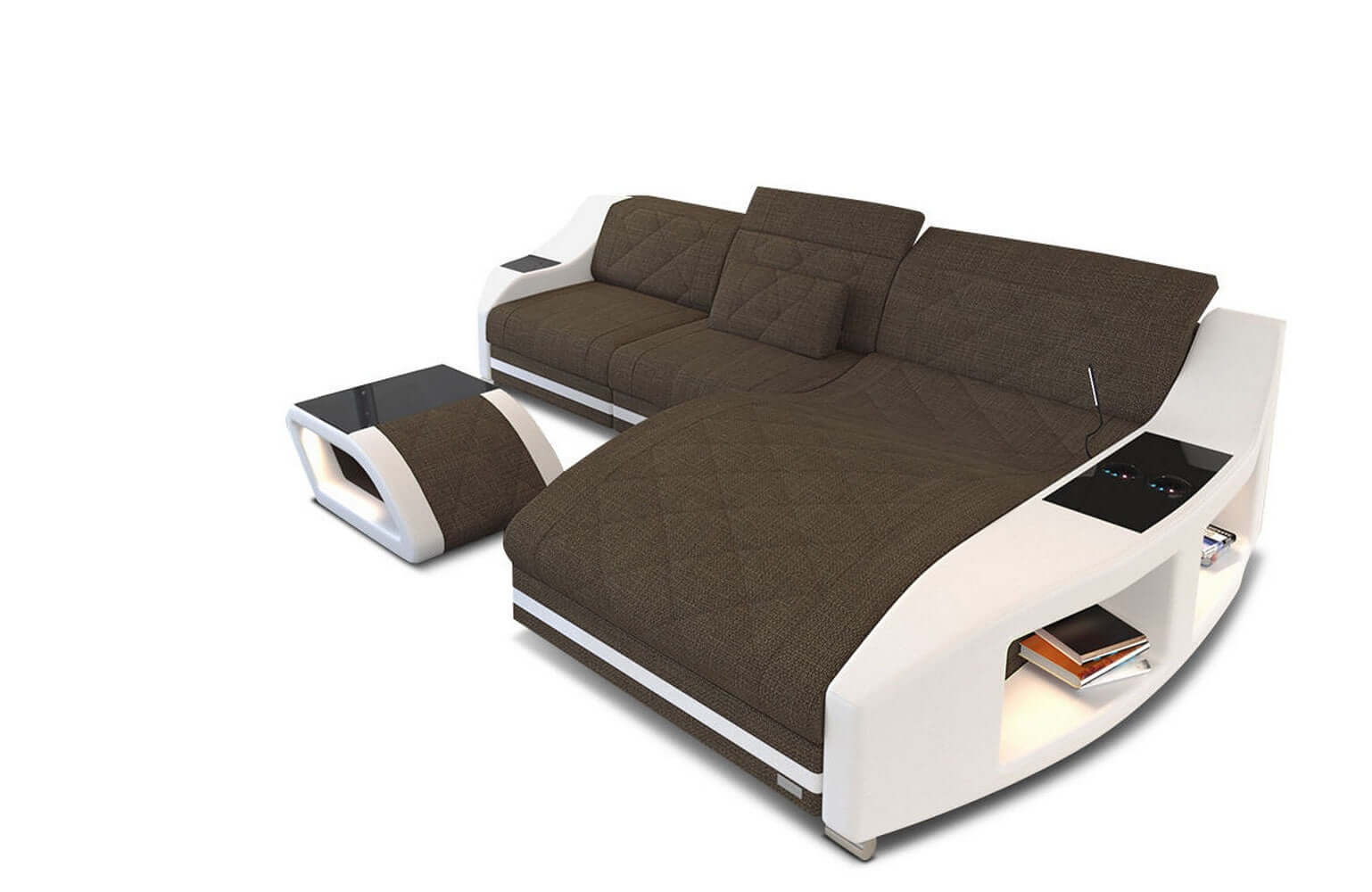 Couch Swing L-Form in Stoff Braun-Weiß