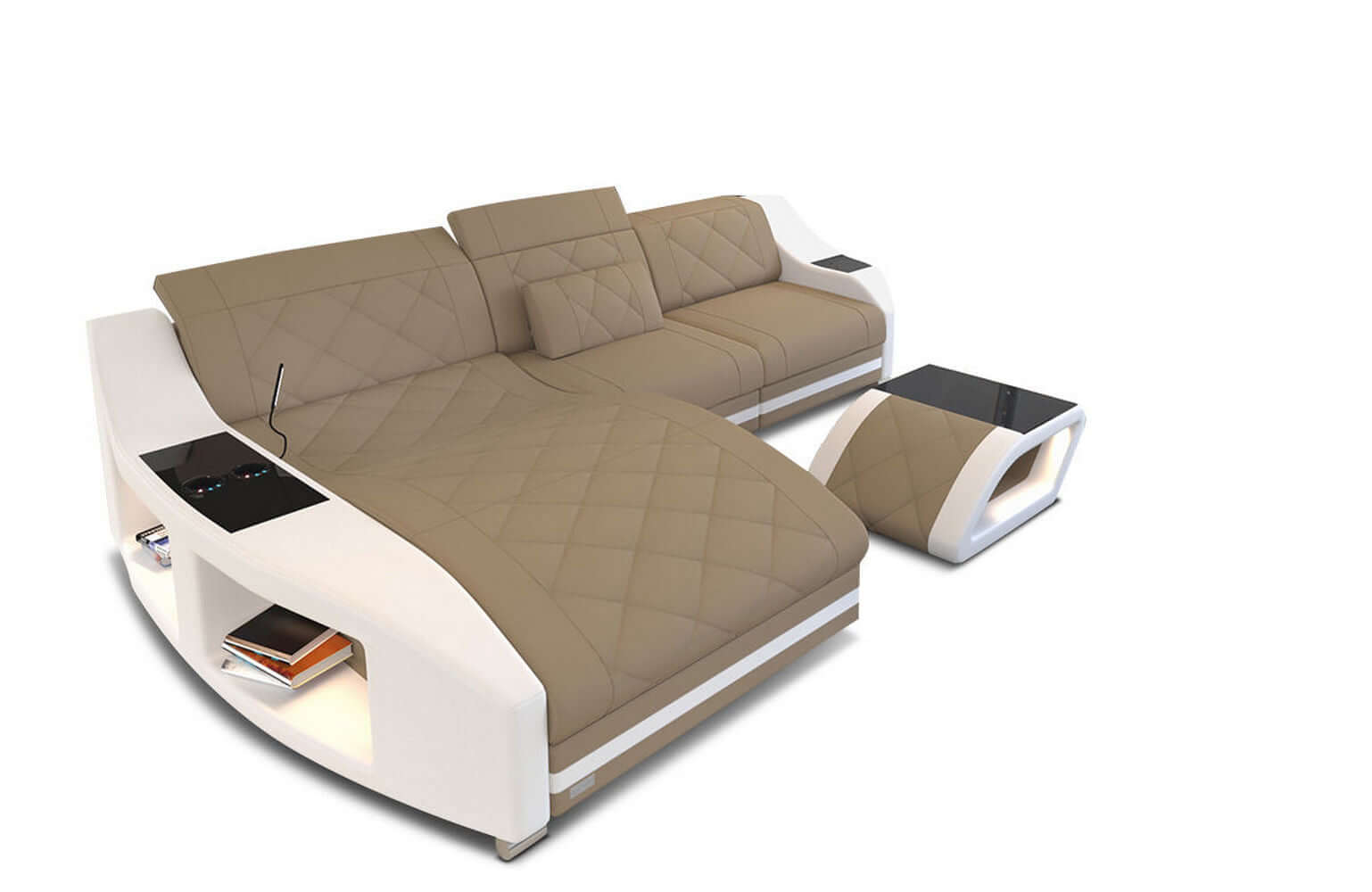 Stoff Ecksofa Polsterecke Swing L Form Cappuccino-Weiß