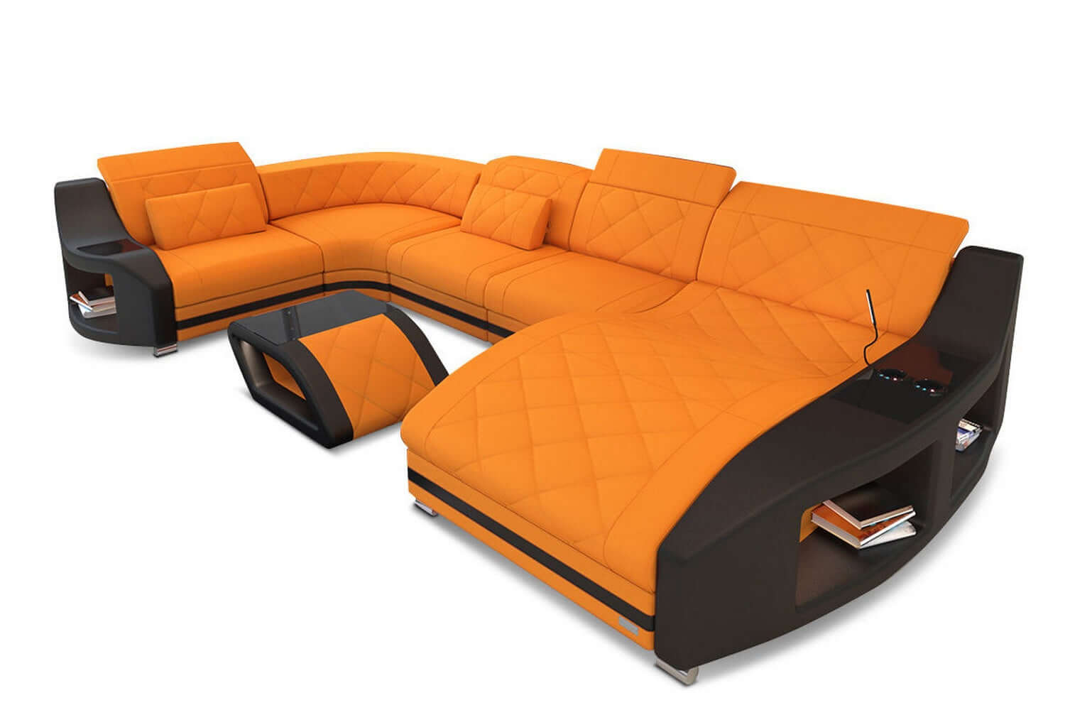 Couchlandschaft Swing U Form in Stoff apricot-schwarz