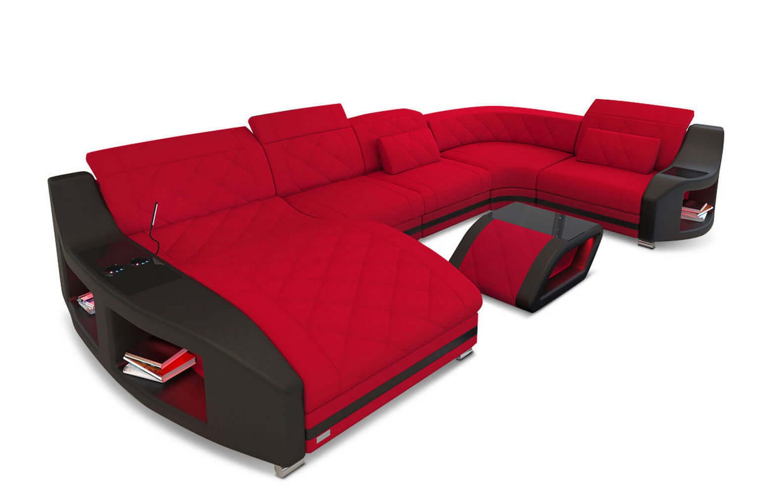 Couchlandschaft Swing U-Form in Stoff Rot-Schwarz