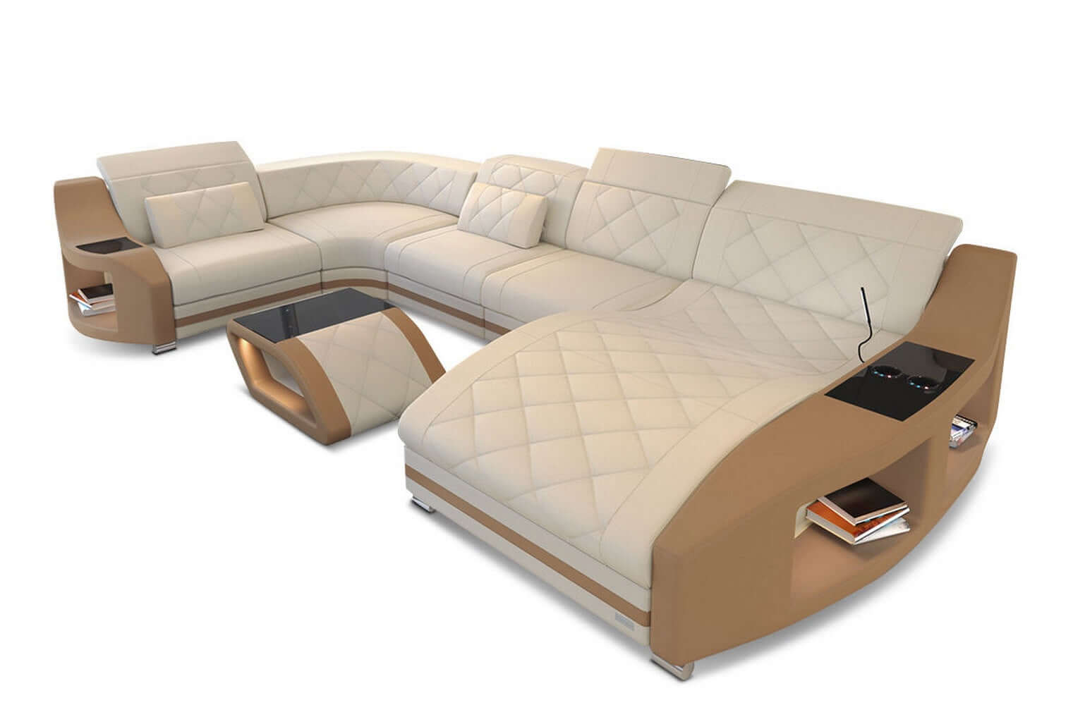 Couchlandschaft Swing U-Form in Stoff Elfenbein-Sandbeige