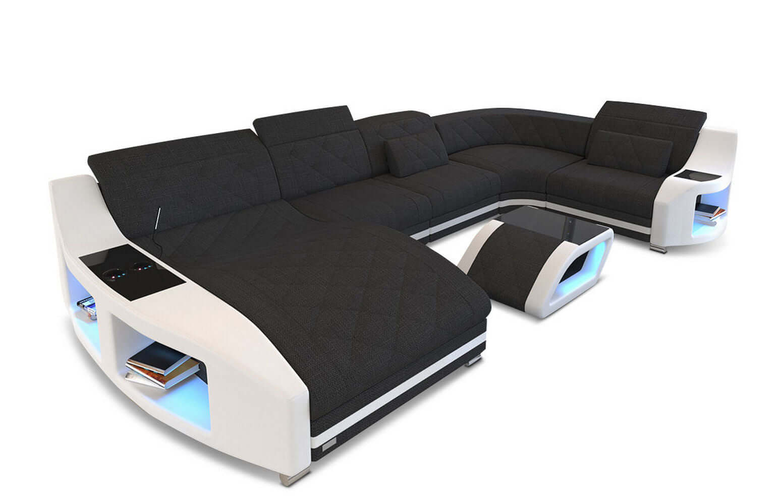 Couchlandschaft Swing U-Form in Stoff Schwarz-Weiß