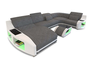 Polster Wohnlandschaft Swing U-Form in Strukturstoff und der Farbe Grau und Weiß - Ausrichtung links