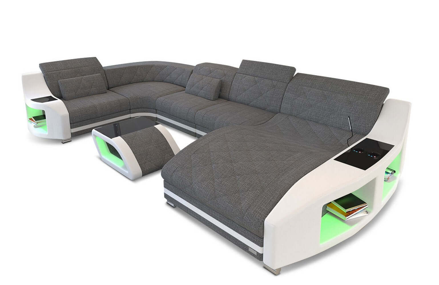 Couchlandschaft Swing U-Form in Stoff grau-weiß