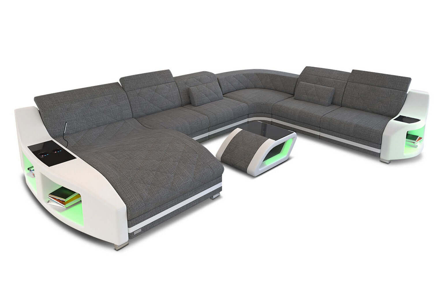 Wohnlandschaft Swing XXL U-Form in Stoff Grau-Weiß