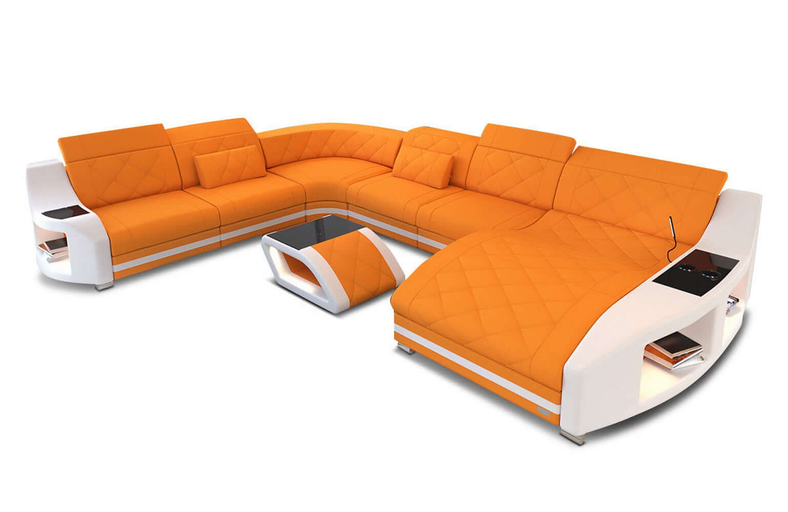 Wohnlandschaft Swing XXL in Stoff apricot-weiß