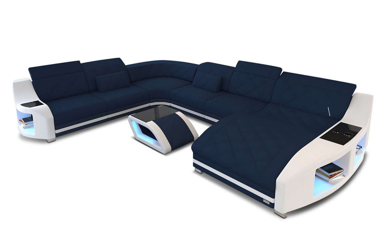 XXL Wohnlandschaft Swing Dunkelblau-Weiß