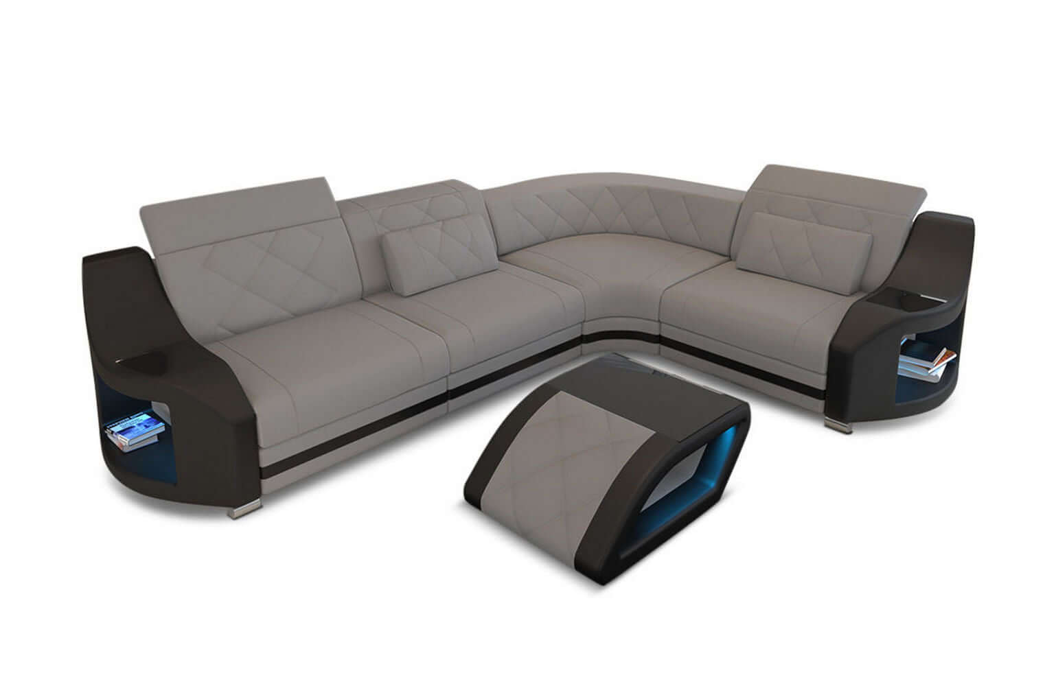 Stoff Ecksofa Genua L-Form Hellgrau-Schwarz