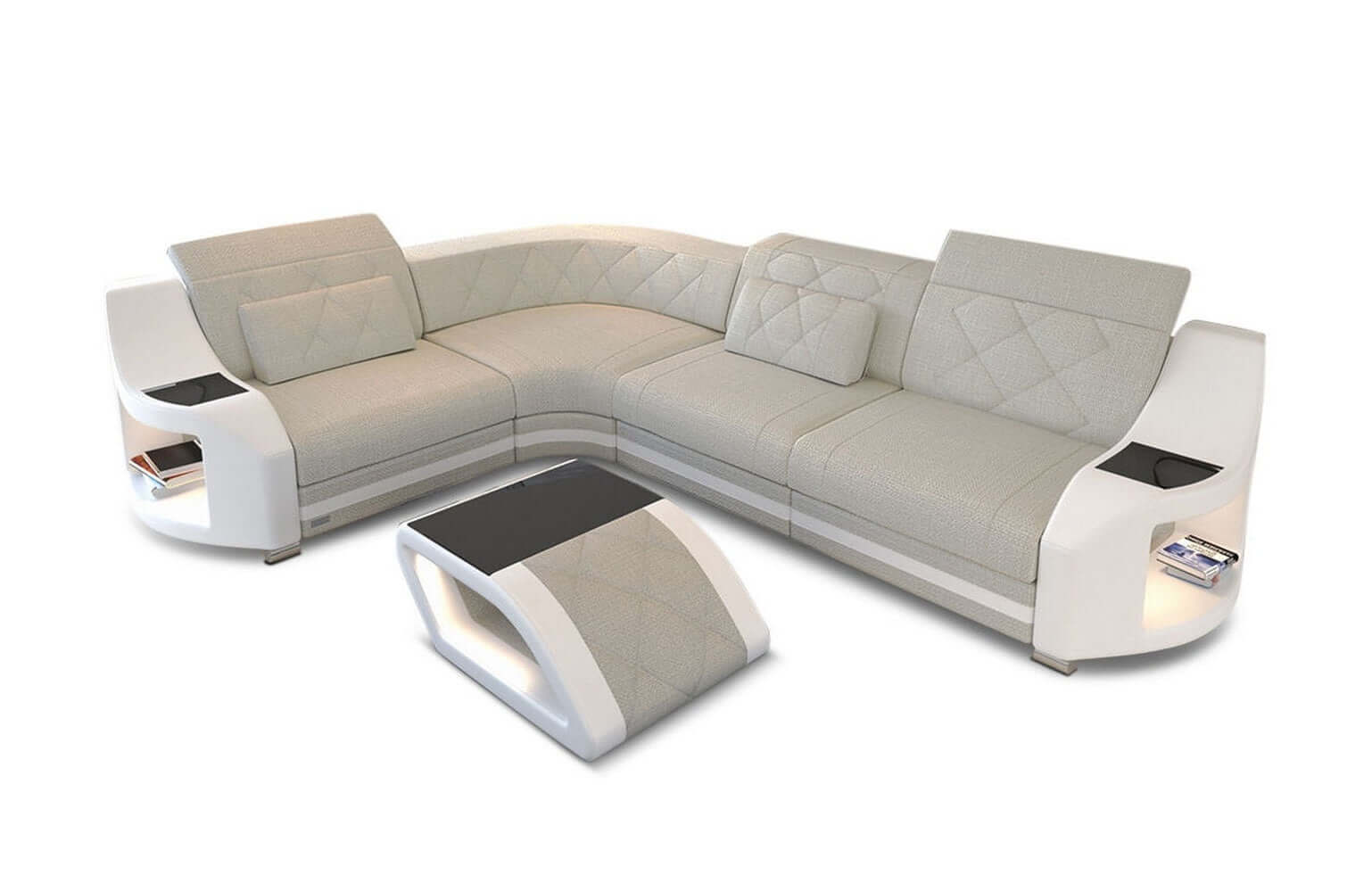Stoff Ecksofa Genua – Komfort und Design Elfenbein-Weiß