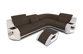Stoff Ecksofa Genua – Komfort und Design in Strukturstoff und der Farbe Braun und Weiß - Ausrichtung rechts