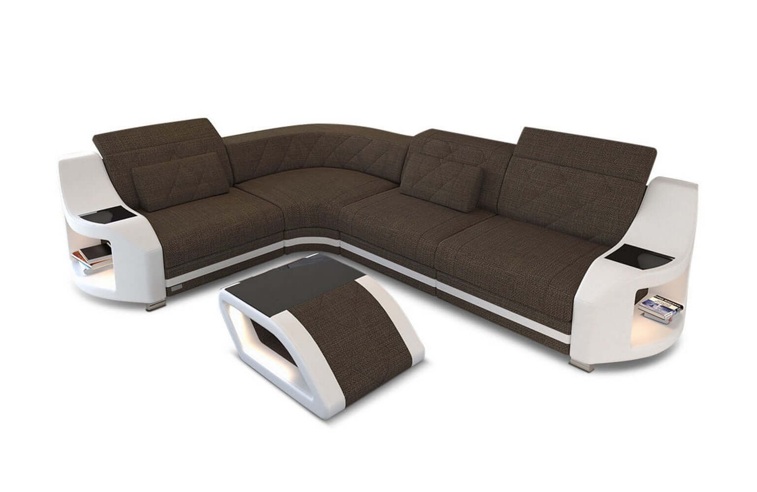 Stoff Ecksofa Genua L Form braun-weiß
