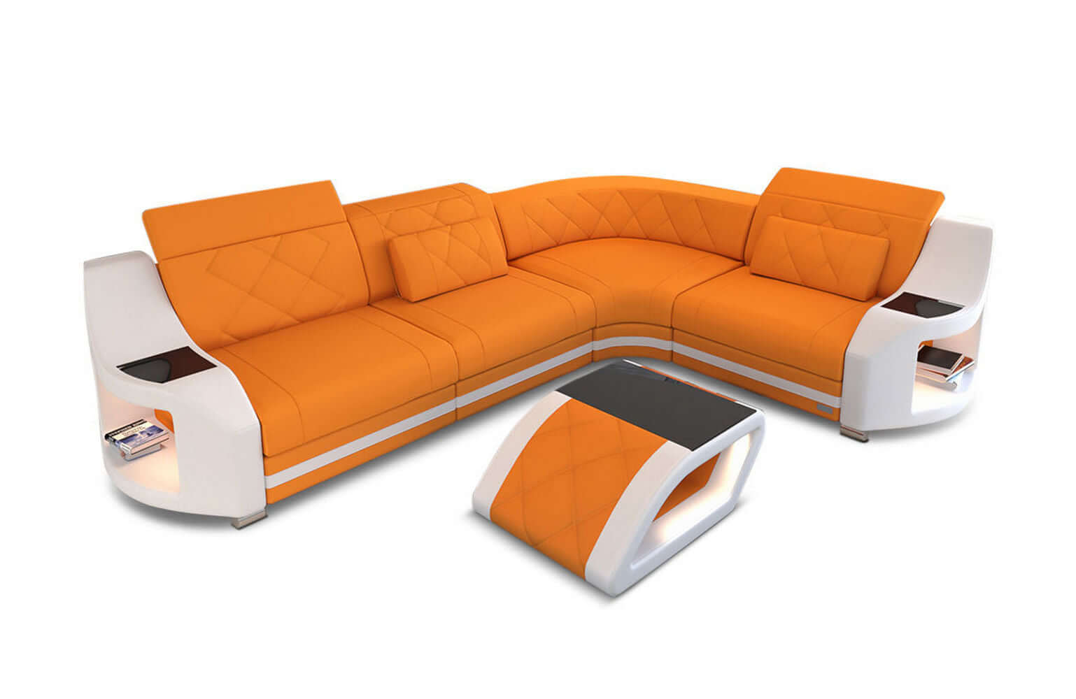 Stoff Ecksofa Genua L-Form Apricot-Weiß