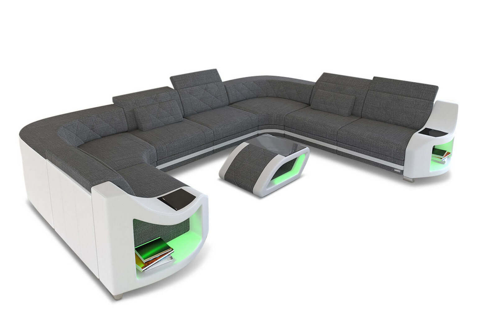 Stoff Wohnlandschaft Genua – Komfort & Stil Grau-Weiß