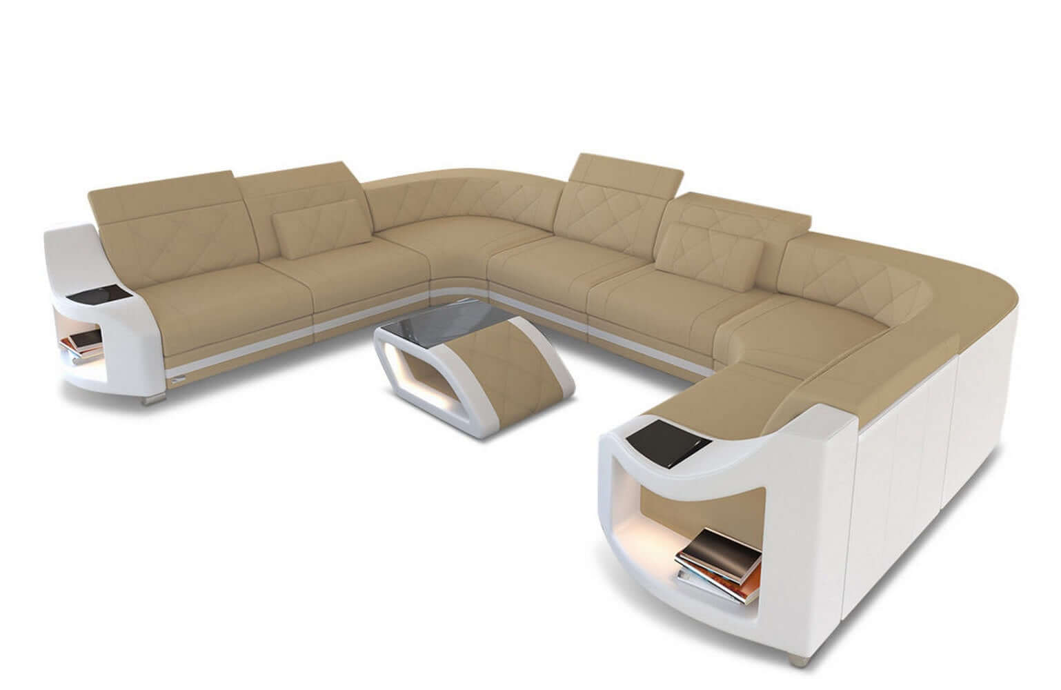 Couchlandschaft Genua U-Form in Stoff Beige-Weiß